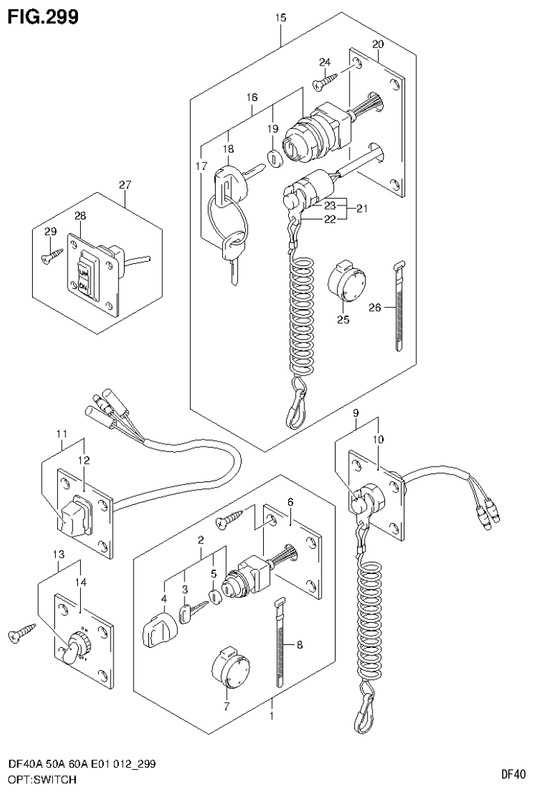 Suzuki DF40AST, DF50A, DF50ATH OPT:SWITCH (DF50A E1) parts diagram